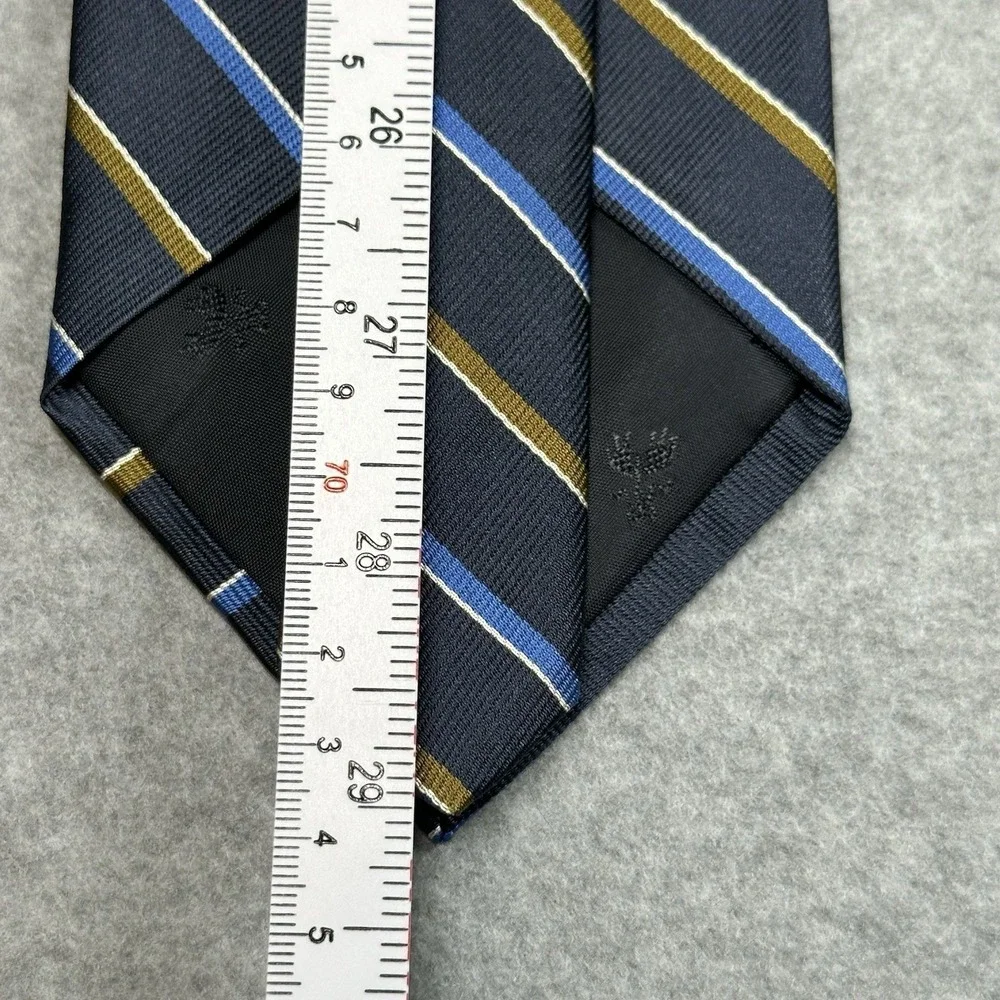 Brooks Basics USA Silk Vintage Tie‎ Navy Blue Gold Stripe Classic Preppy